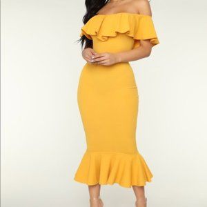 Moments Like This Ruffle Dress - Mustard Yellow